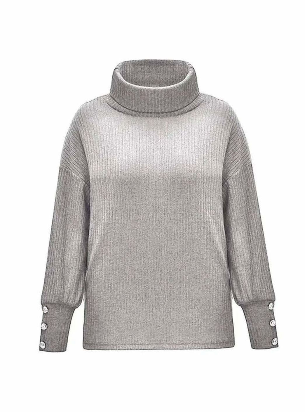 Layla | Women's Ribbed Cowl Neck Sweater Button-Cuff Knit Pullover