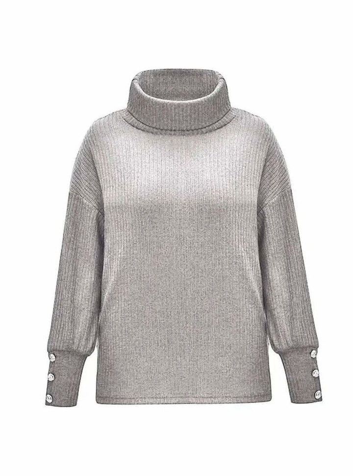 Layla | Women's Ribbed Cowl Neck Sweater Button-Cuff Knit Pullover