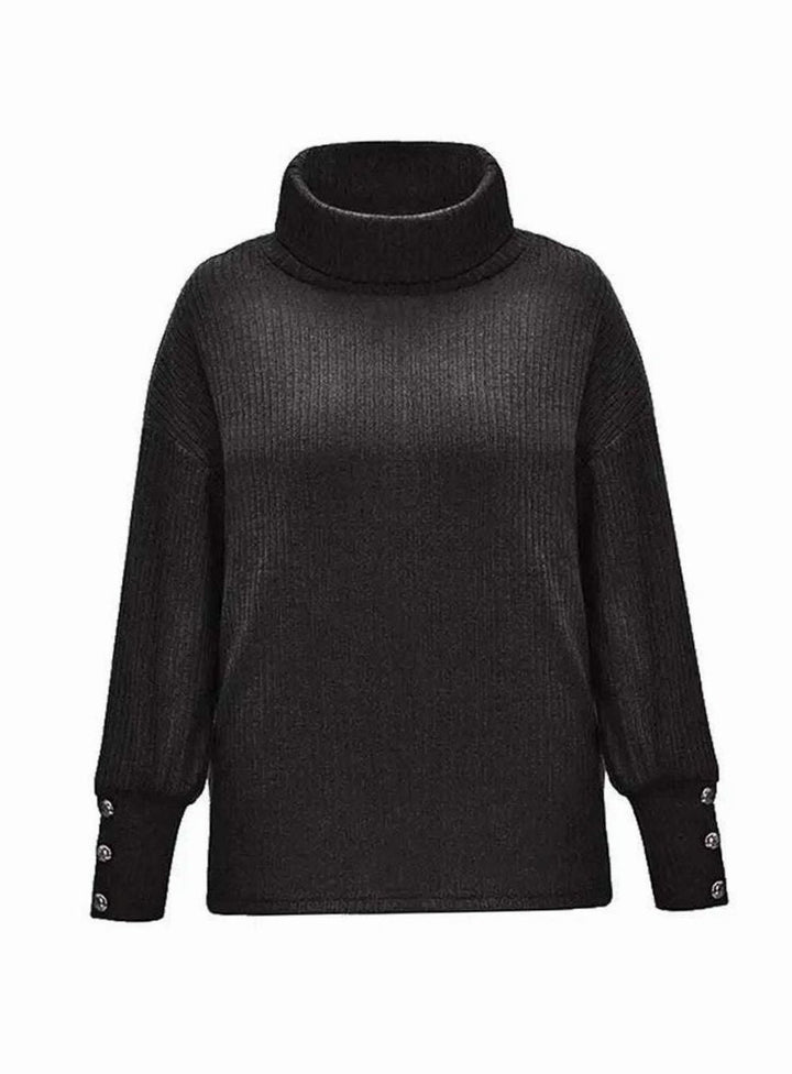 Layla | Women's Ribbed Cowl Neck Sweater Button-Cuff Knit Pullover