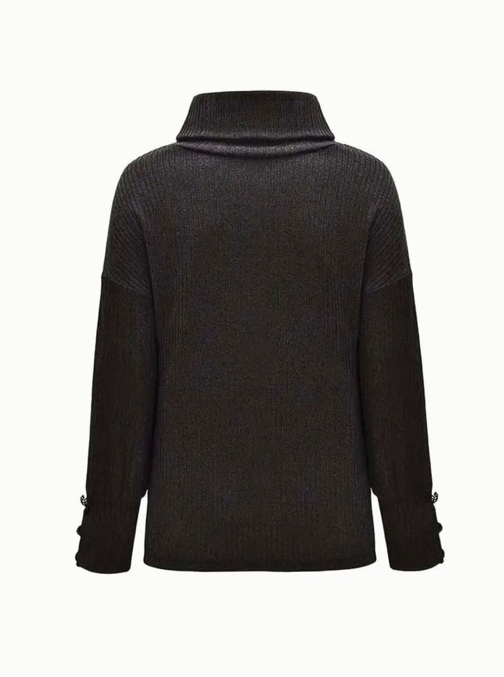 Layla | Women's Ribbed Cowl Neck Sweater Button-Cuff Knit Pullover