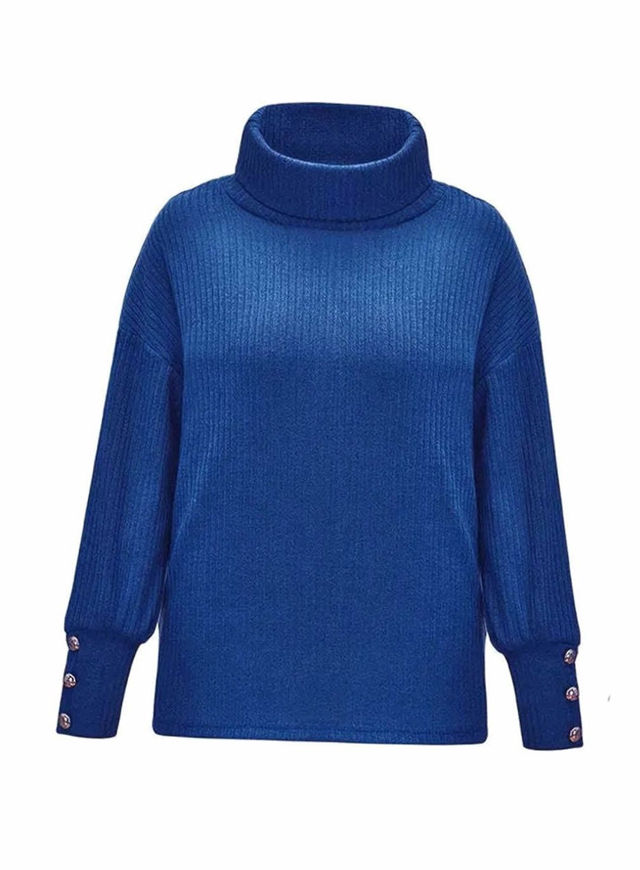 Layla | Women's Ribbed Cowl Neck Sweater Button-Cuff Knit Pullover