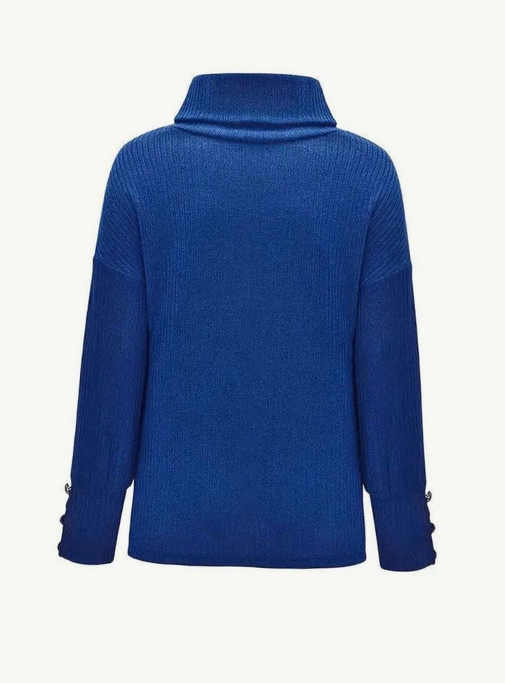 Layla | Women's Ribbed Cowl Neck Sweater Button-Cuff Knit Pullover
