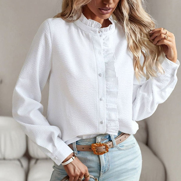 Charlotte | Women's Ruffle-Front Button-Up Long-Sleeve Work Blouse