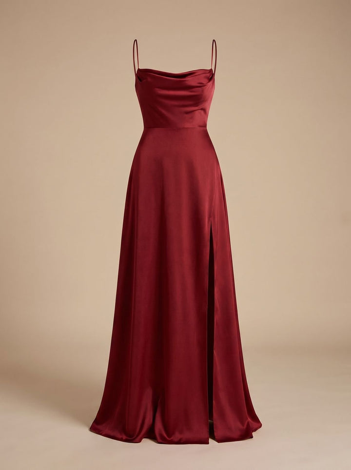 Charlotte | Women's Satin Cowl-Neck Sleeveless Maxi Dress High Slit