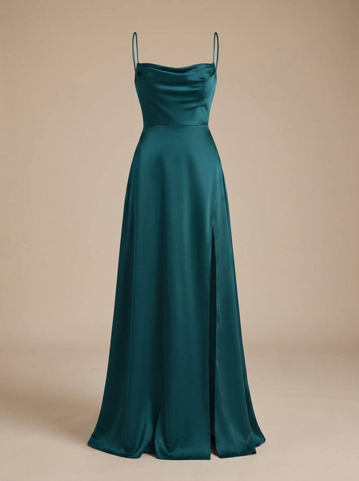Charlotte | Women's Satin Cowl-Neck Sleeveless Maxi Dress High Slit