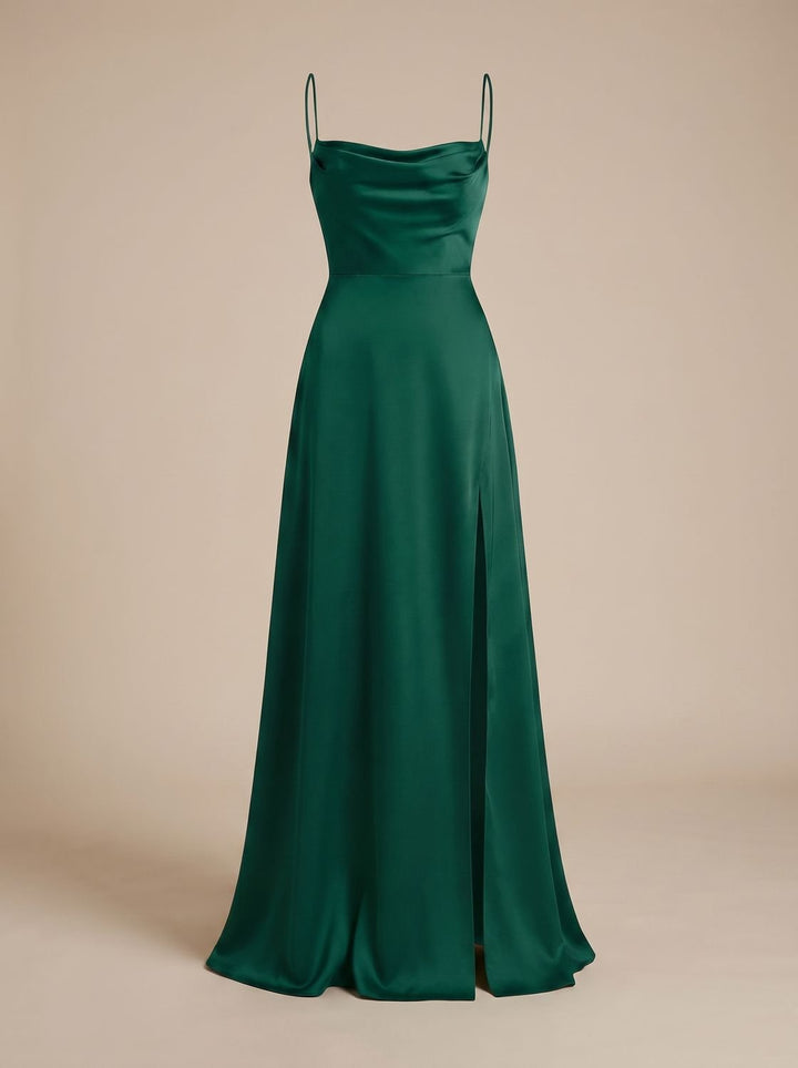 Charlotte | Women's Satin Cowl-Neck Sleeveless Maxi Dress High Slit