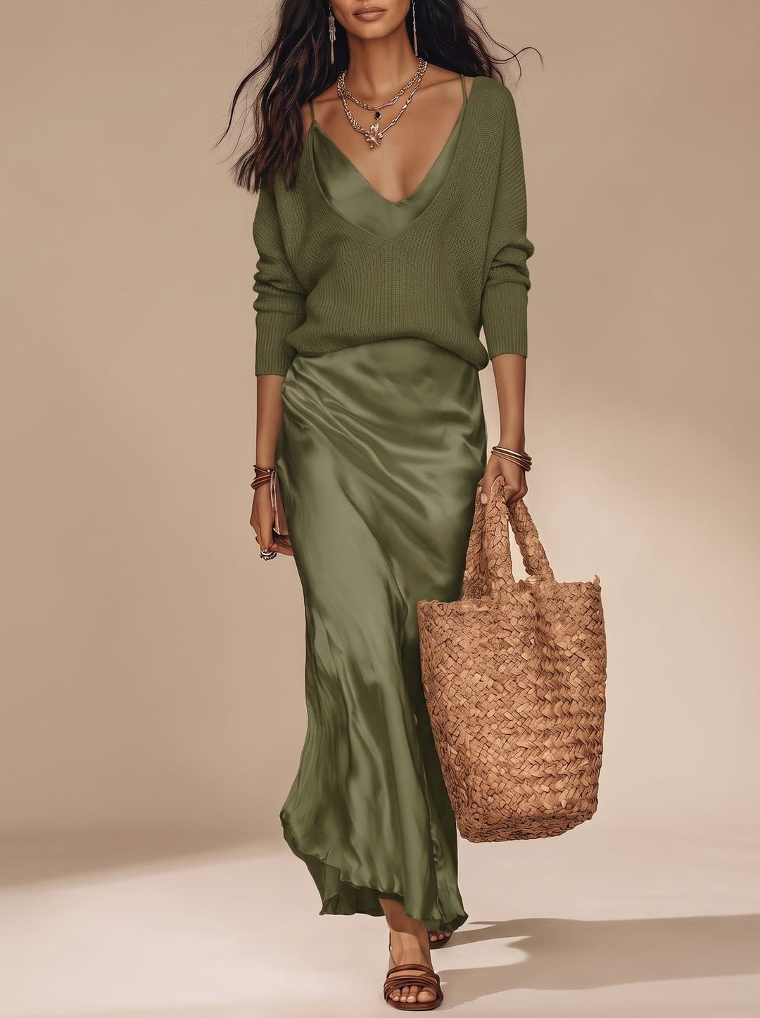 Camila | Women's Satin V-Neck Slip Maxi Dress