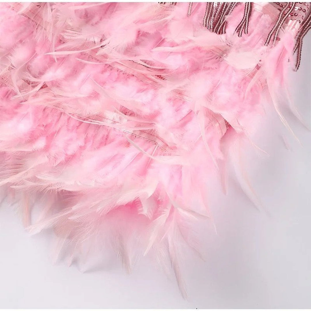 Victoria | Women's Sequin Fringe Feather-Trim Mini Cocktail Dress