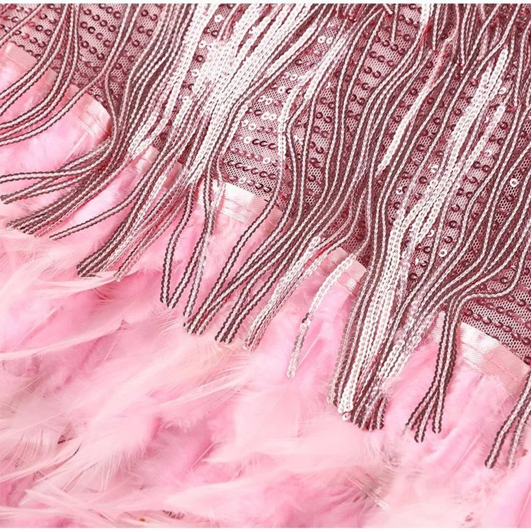Victoria | Women's Sequin Fringe Feather-Trim Mini Cocktail Dress