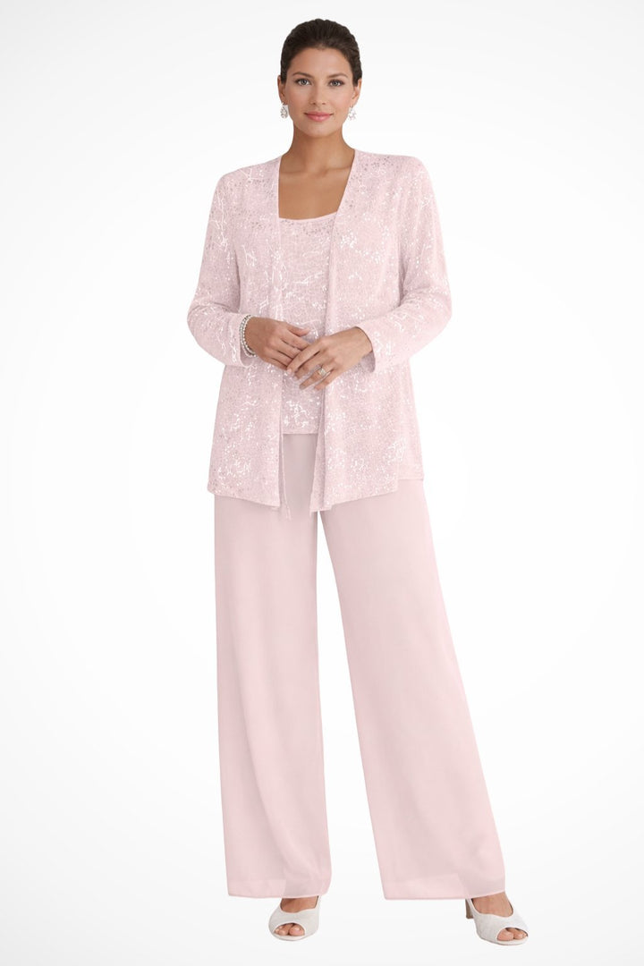 Luna | Women's Sequined Three-Piece Wide Leg Pants Suit Long Sleeve
