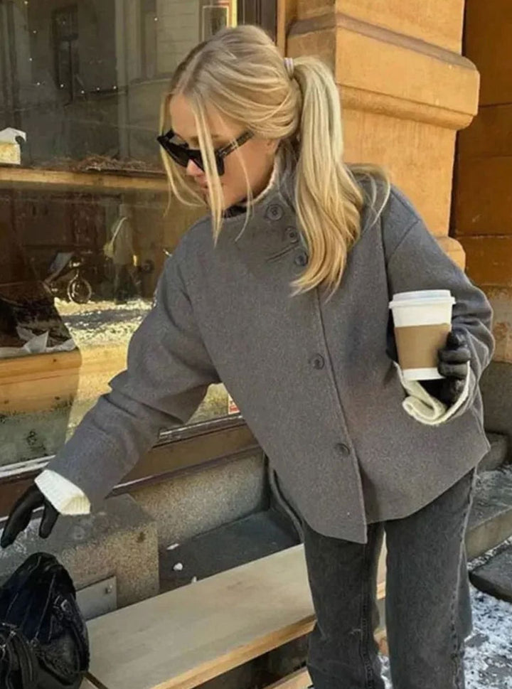Emma | Women's Short Wool-Blend Button-Up High-Collar Winter Coat