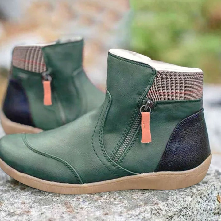 Grace | Women's Side-Zip Flat Ankle Boots Faux Leather Colorblock