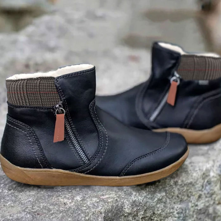 Grace | Women's Side-Zip Flat Ankle Boots Faux Leather Colorblock