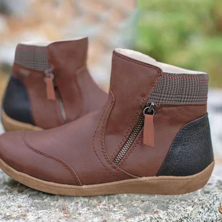 Grace | Women's Side-Zip Flat Ankle Boots Faux Leather Colorblock