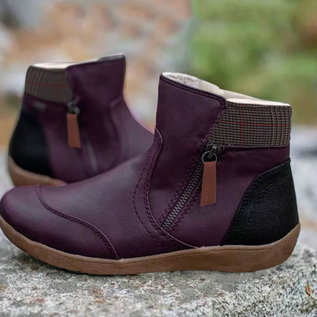 Grace | Women's Side-Zip Flat Ankle Boots Faux Leather Colorblock