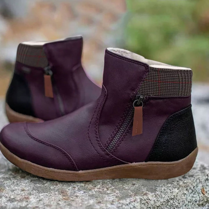 Grace | Women's Side-Zip Flat Ankle Boots Faux Leather Colorblock