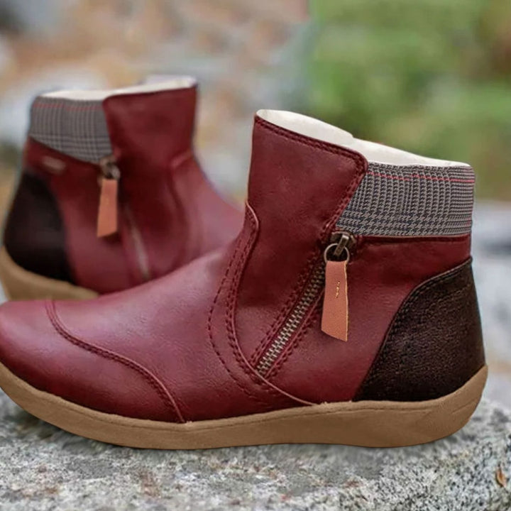 Grace | Women's Side-Zip Flat Ankle Boots Faux Leather Colorblock