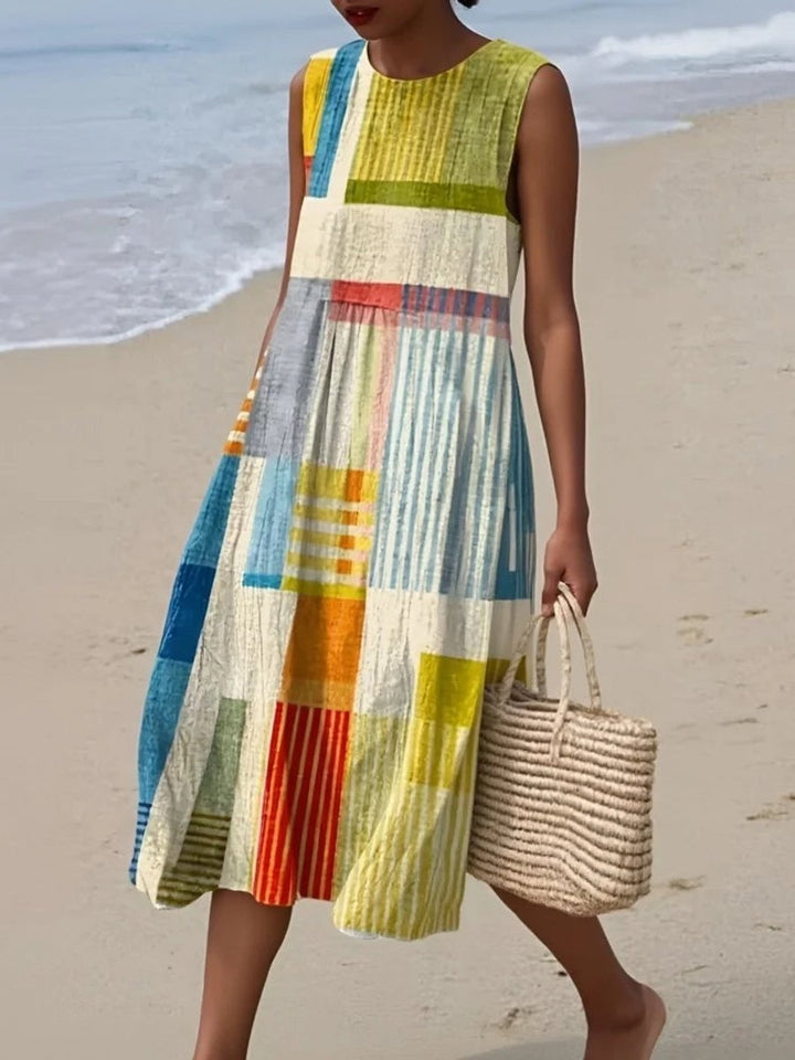Camila | Women's Sleeveless Geometric Print Flowy Midi Dress