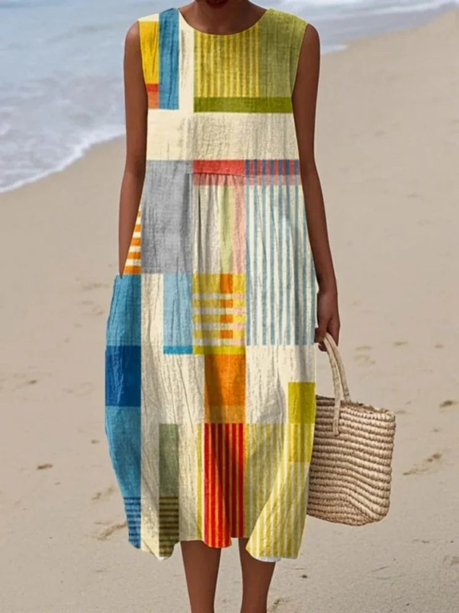 Camila | Women's Sleeveless Geometric Print Flowy Midi Dress