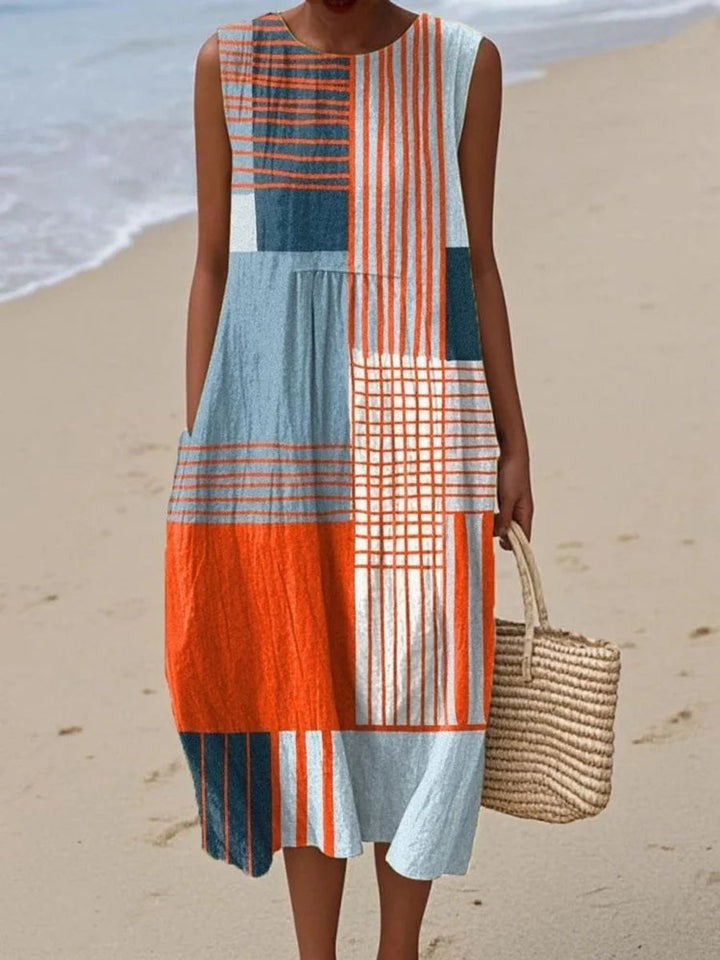 Camila | Women's Sleeveless Geometric Print Flowy Midi Dress