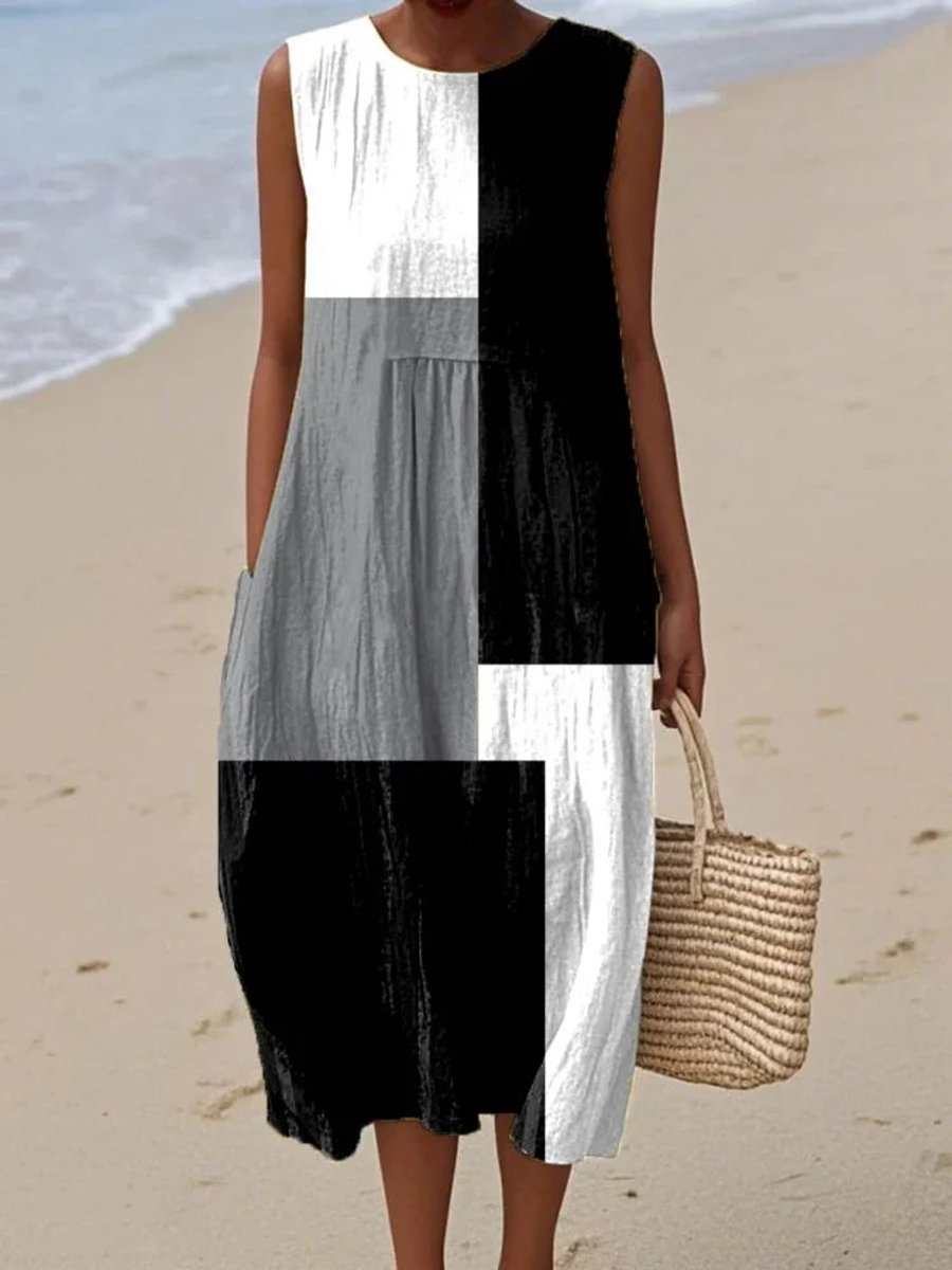 Camila | Women's Sleeveless Geometric Print Flowy Midi Dress