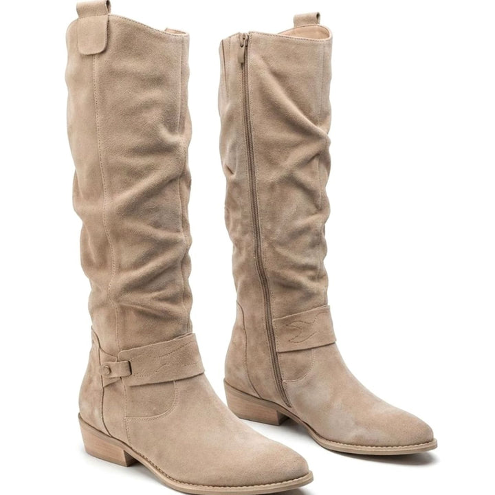 Scarlett | Women's Slouch Knee High Boots Block Heel Side Zip