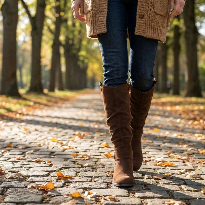 Scarlett | Women's Slouch Knee High Boots Block Heel Side Zip