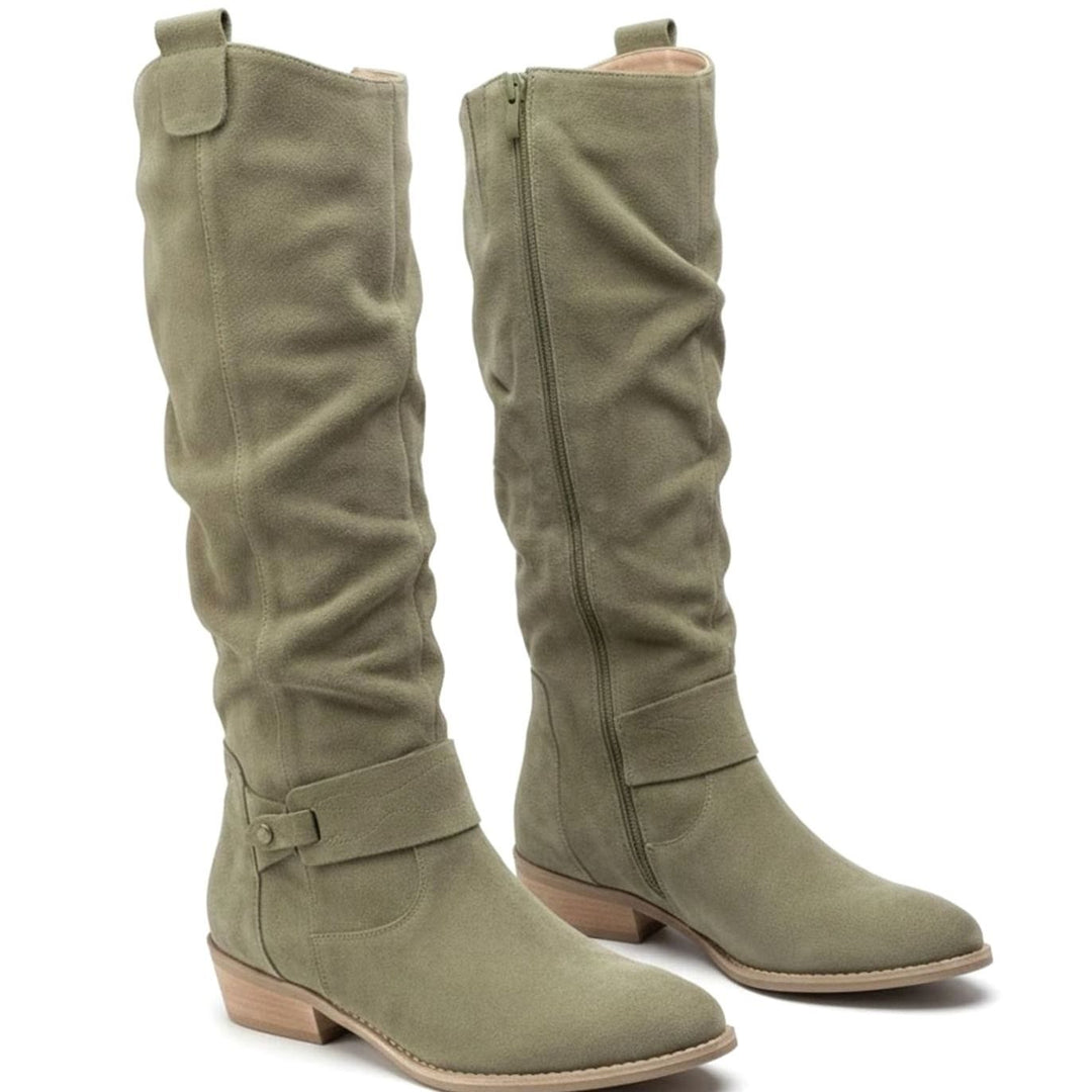 Scarlett | Women's Slouch Knee High Boots Block Heel Side Zip