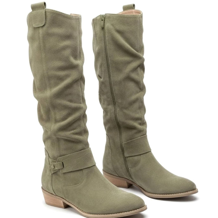 Scarlett | Women's Slouch Knee High Boots Block Heel Side Zip
