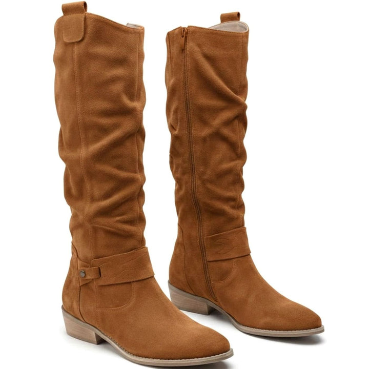 Scarlett | Women's Slouch Knee High Boots Block Heel Side Zip