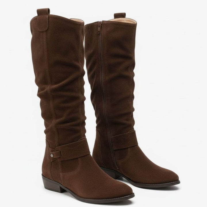 Scarlett | Women's Slouch Knee High Boots Block Heel Side Zip