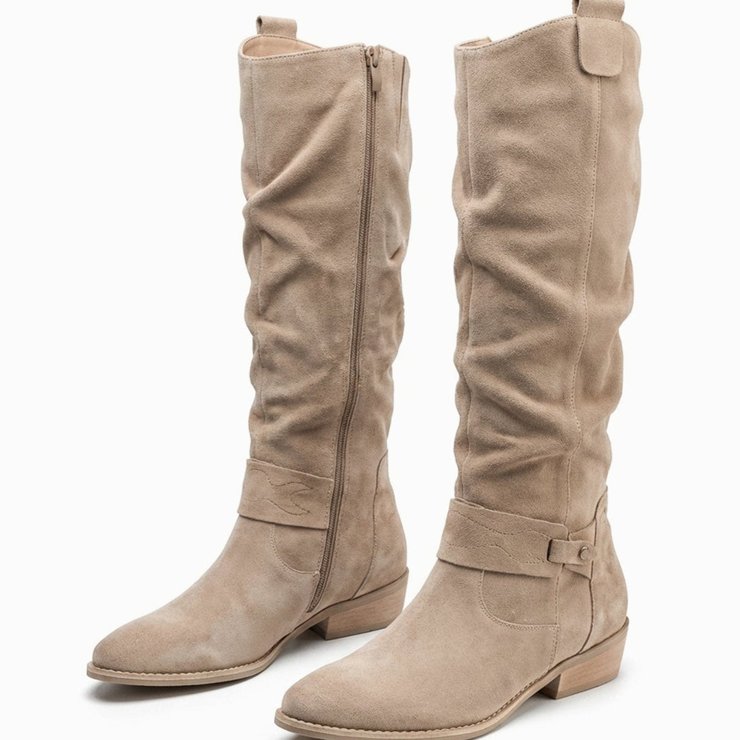 Scarlett | Women's Slouch Knee High Boots Block Heel Side Zip