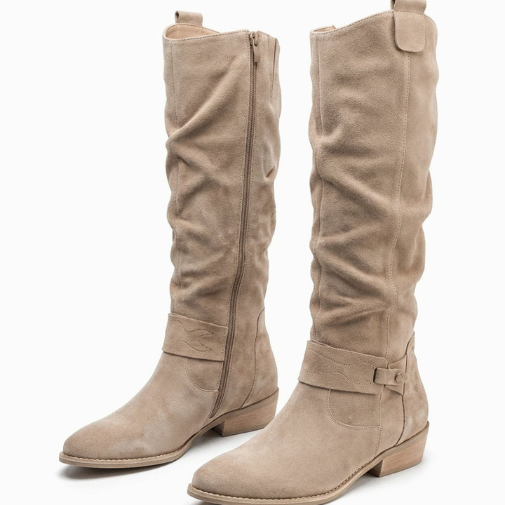 Scarlett | Women's Slouch Knee High Boots Block Heel Side Zip