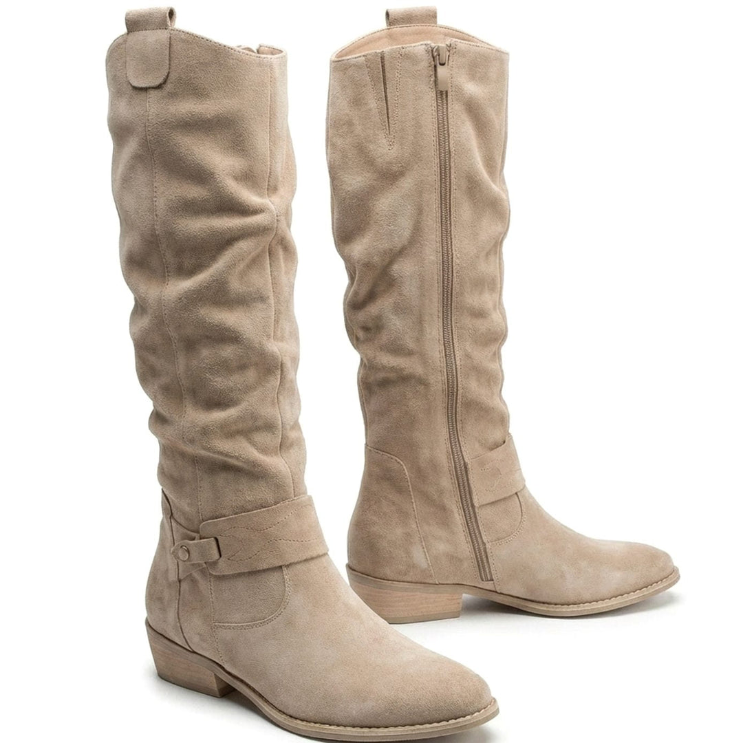 Scarlett | Women's Slouch Knee High Boots Block Heel Side Zip