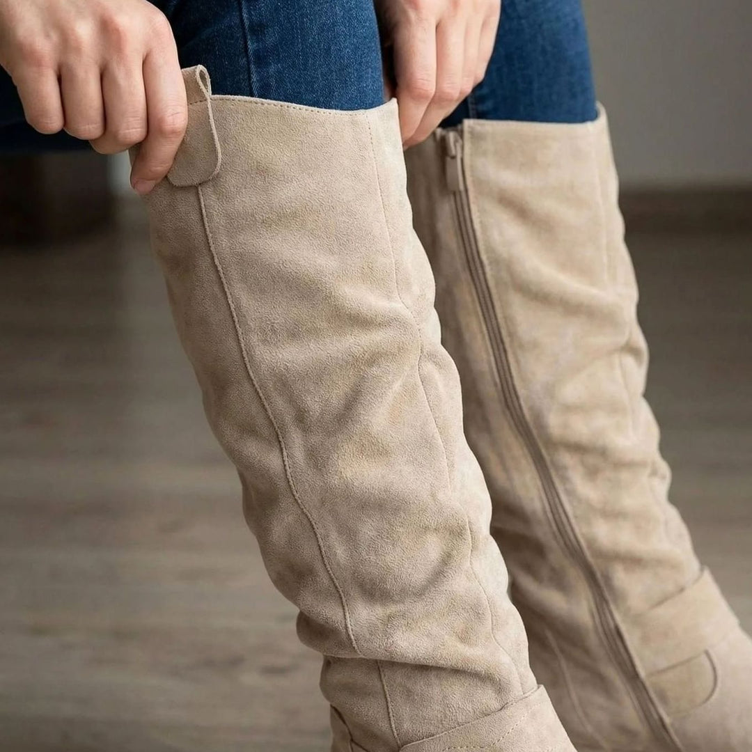 Scarlett | Women's Slouch Knee High Boots Block Heel Side Zip