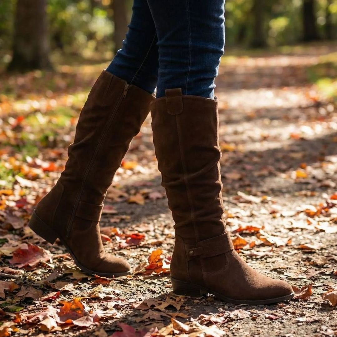 Scarlett | Women's Slouch Knee High Boots Block Heel Side Zip