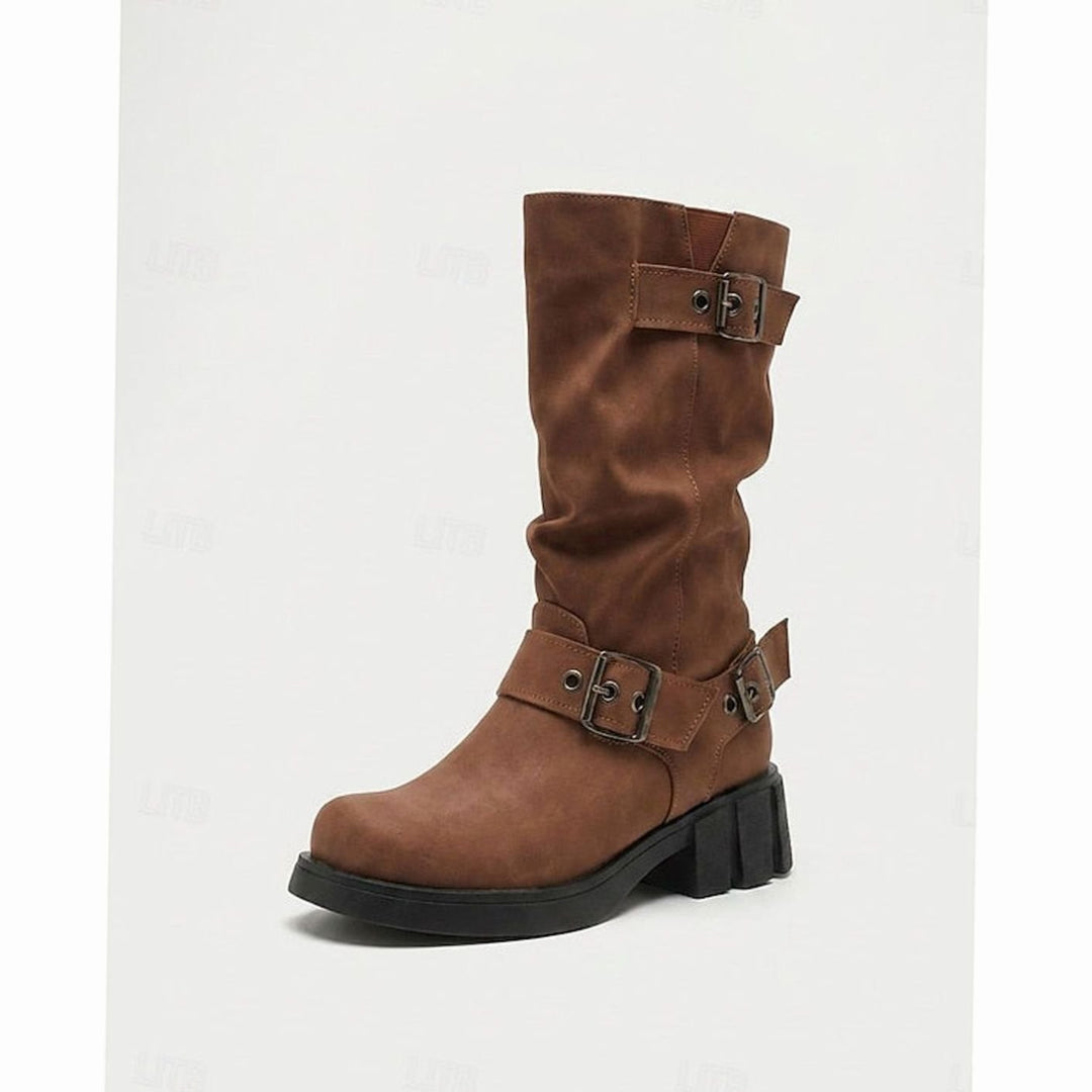 Madison | Women's Slouch Mid-Calf Buckle-Strap Biker Boots