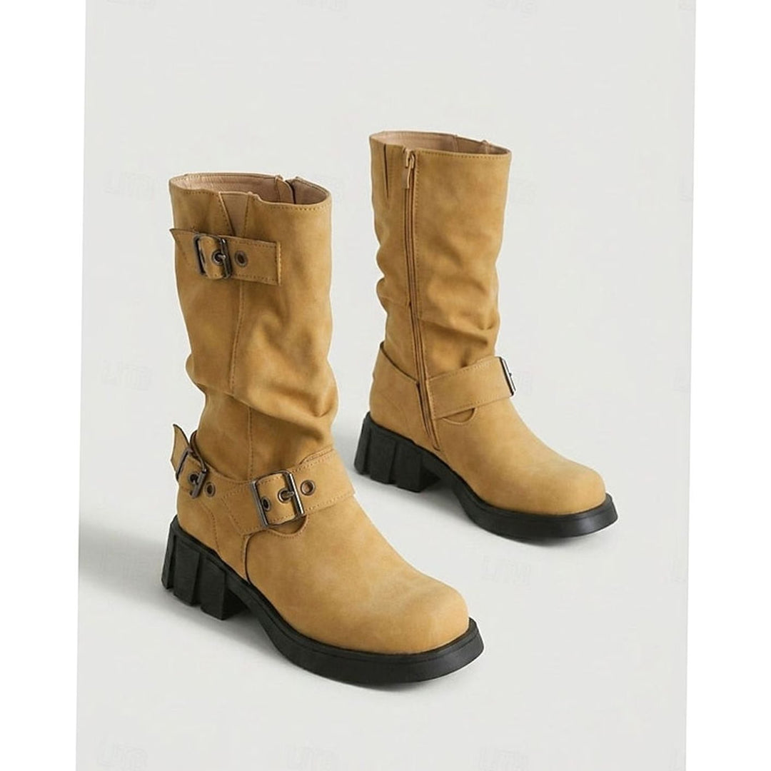 Madison | Women's Slouch Mid-Calf Buckle-Strap Biker Boots