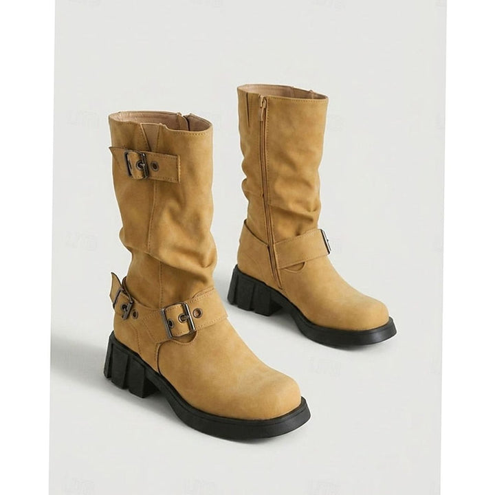 Madison | Women's Slouch Mid-Calf Buckle-Strap Biker Boots