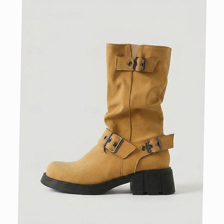 Madison | Women's Slouch Mid-Calf Buckle-Strap Biker Boots