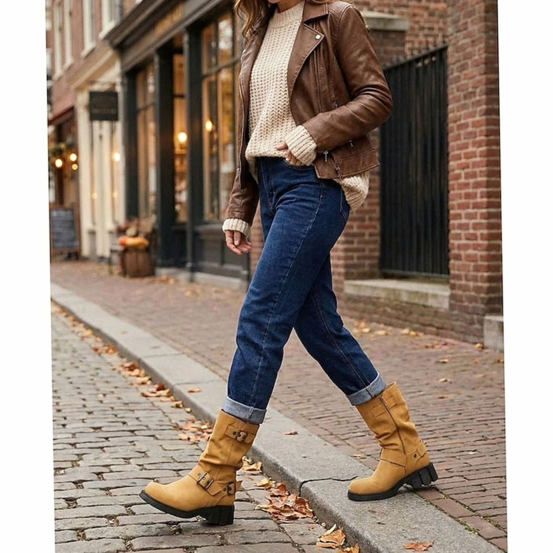 Madison | Women's Slouch Mid-Calf Buckle-Strap Biker Boots