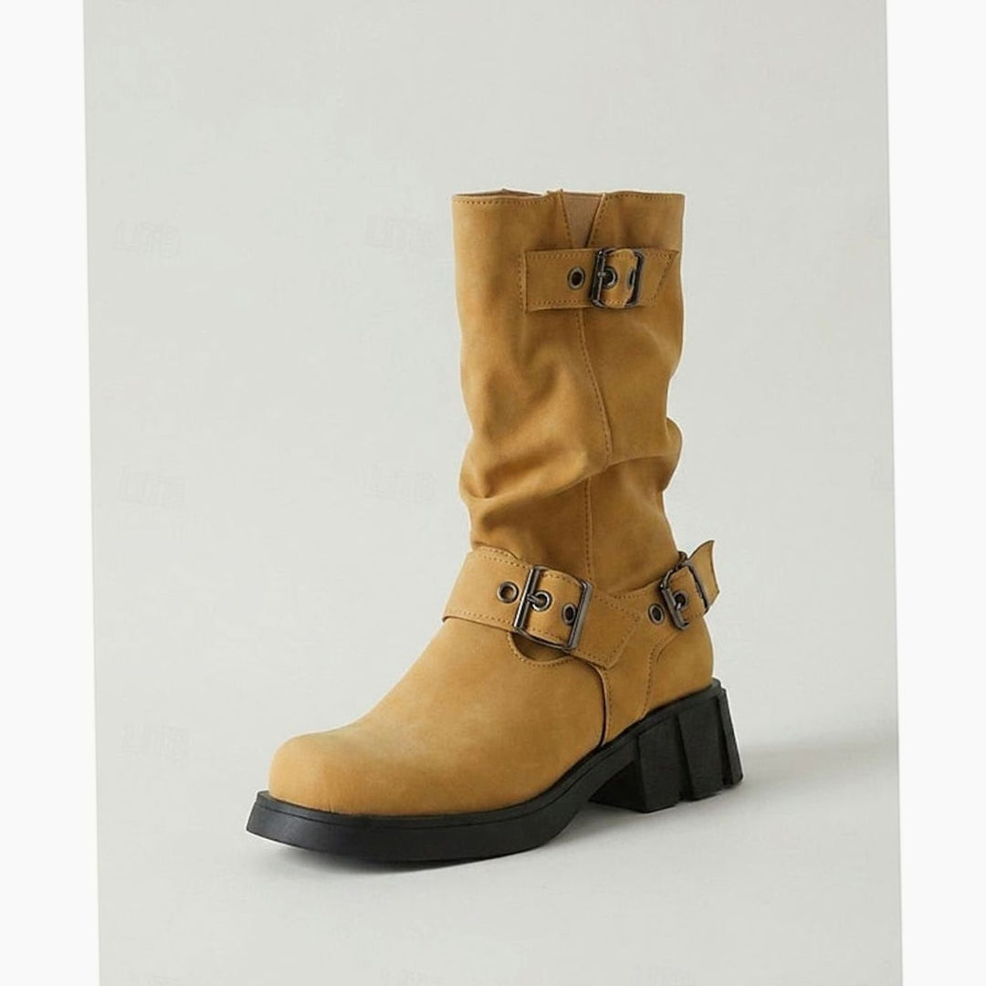 Madison | Women's Slouch Mid-Calf Buckle-Strap Biker Boots