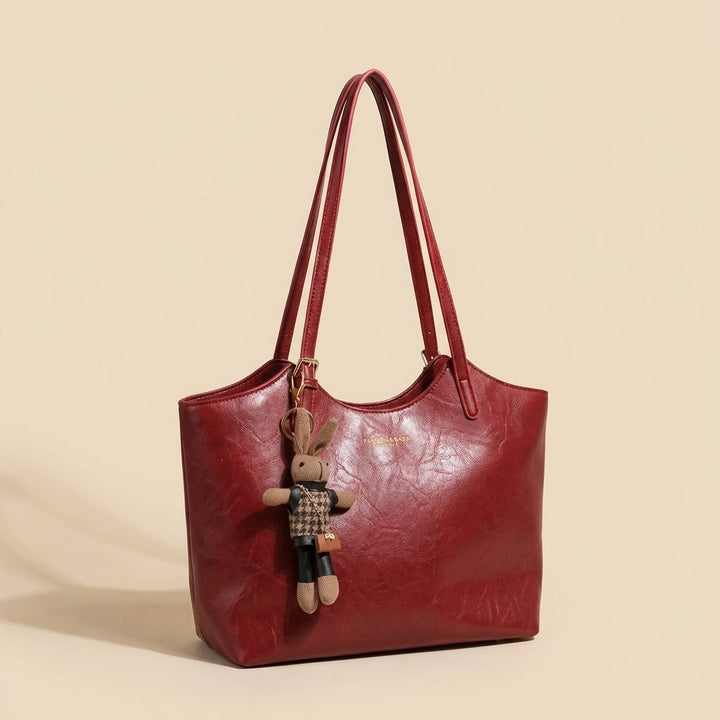 Eleanor | Women's Soft Vegan Leather Shoulder Tote Bag Plush Bunny Charm