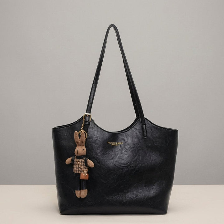 Eleanor | Women's Soft Vegan Leather Shoulder Tote Bag Plush Bunny Charm