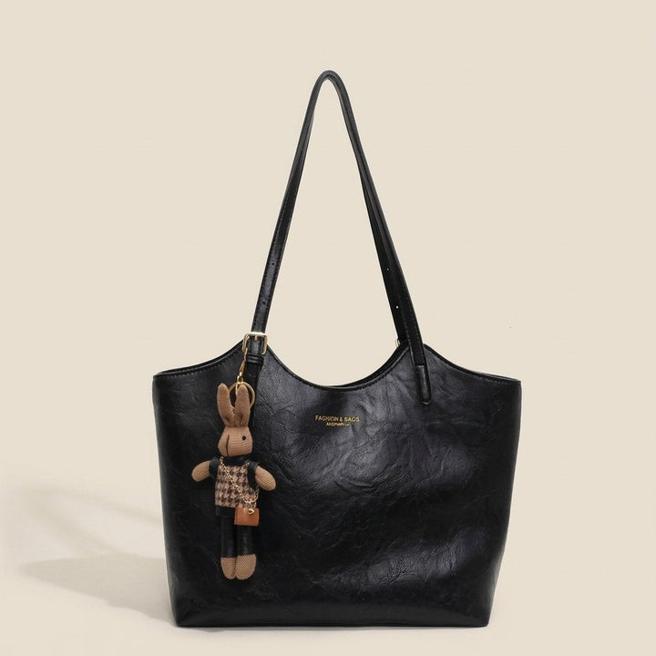 Eleanor | Women's Soft Vegan Leather Shoulder Tote Bag Plush Bunny Charm