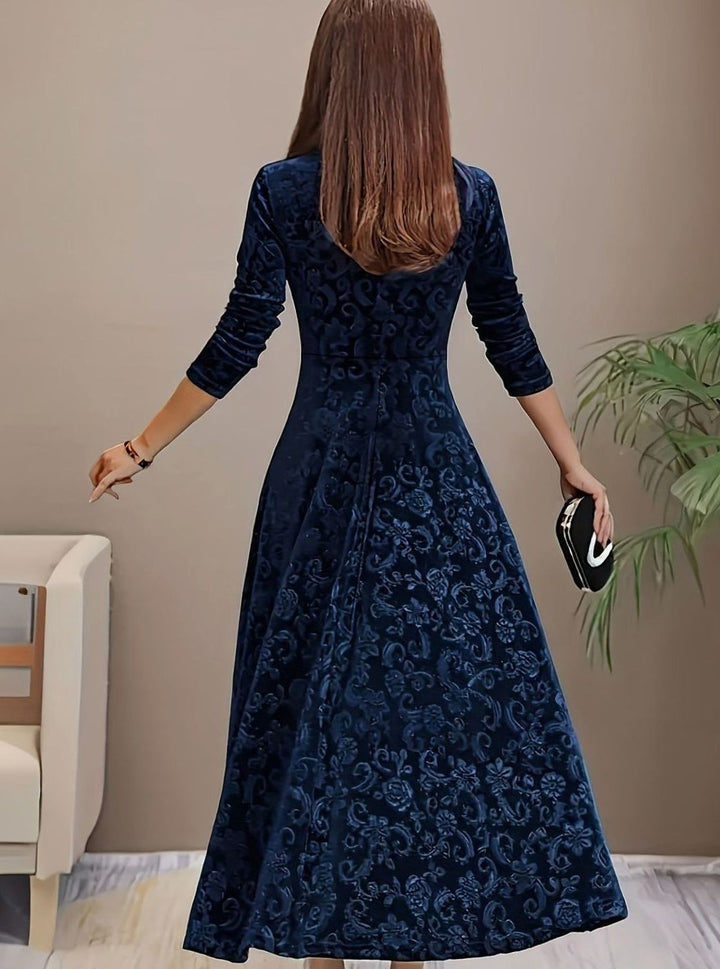Luna | Women's Square Neck Velvet Floral Embossed Party Dress