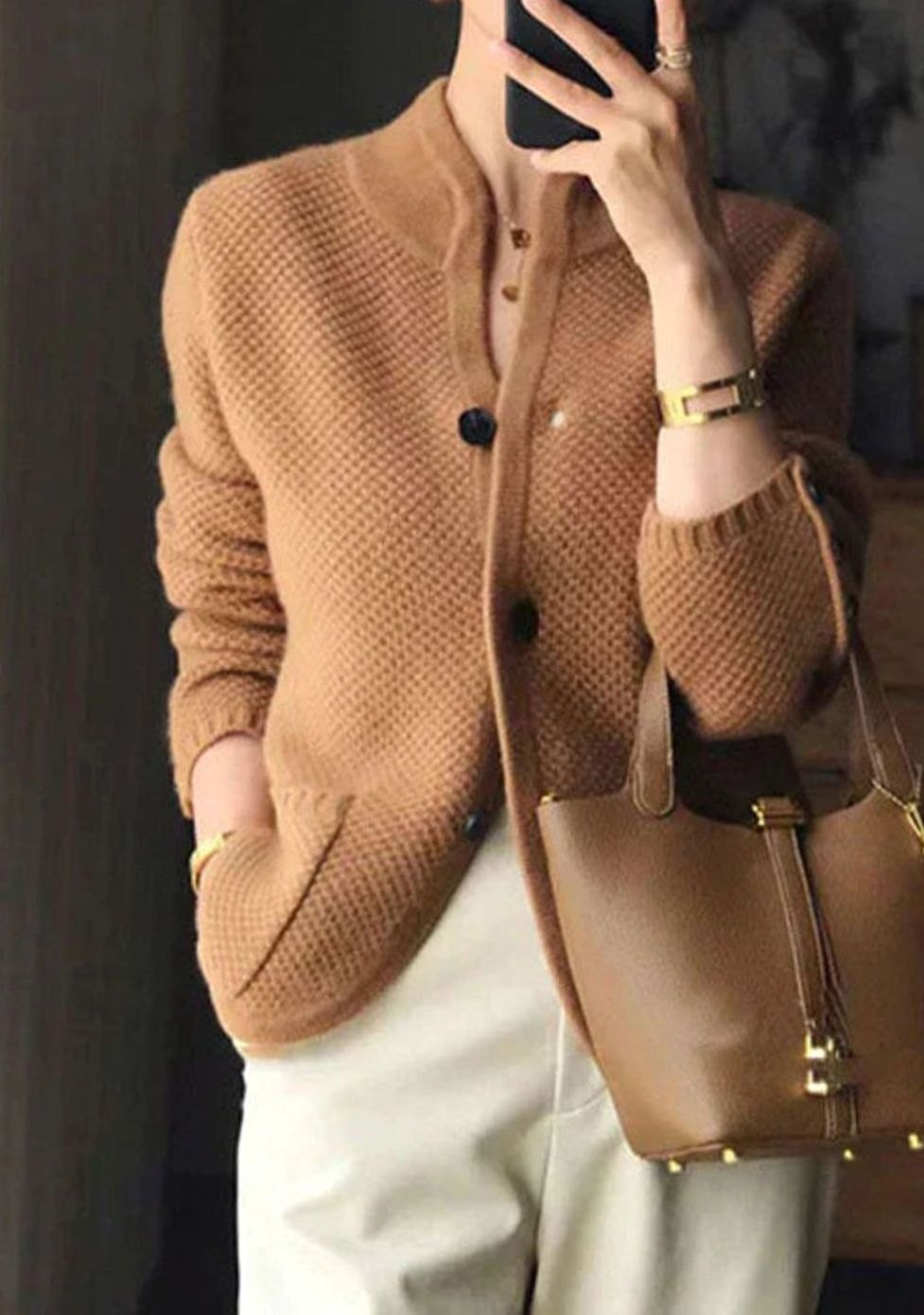 Sophia | Women's Stand-Collar Button-Up Knit Cardigan Sweater
