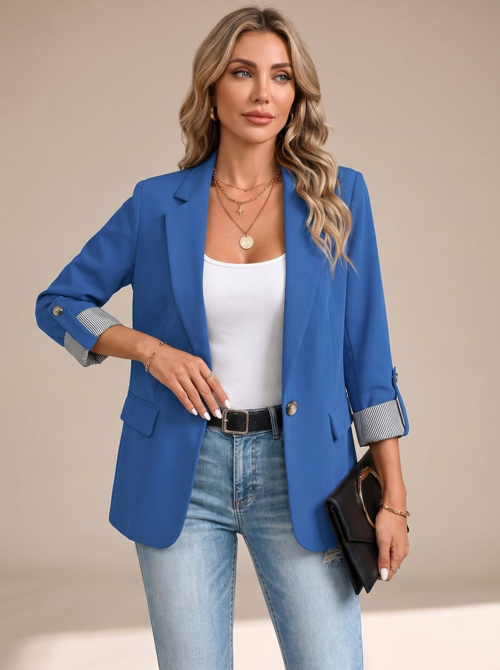 Aria | Women's Striped-Cuff Rollable Sleeve Soft-Tailored Blazer
