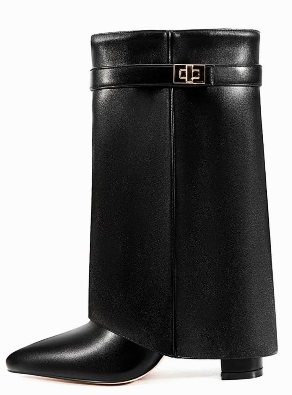 Camila | Women's Suede Fold-Over Knee-High Boots Gold Lock Buckle