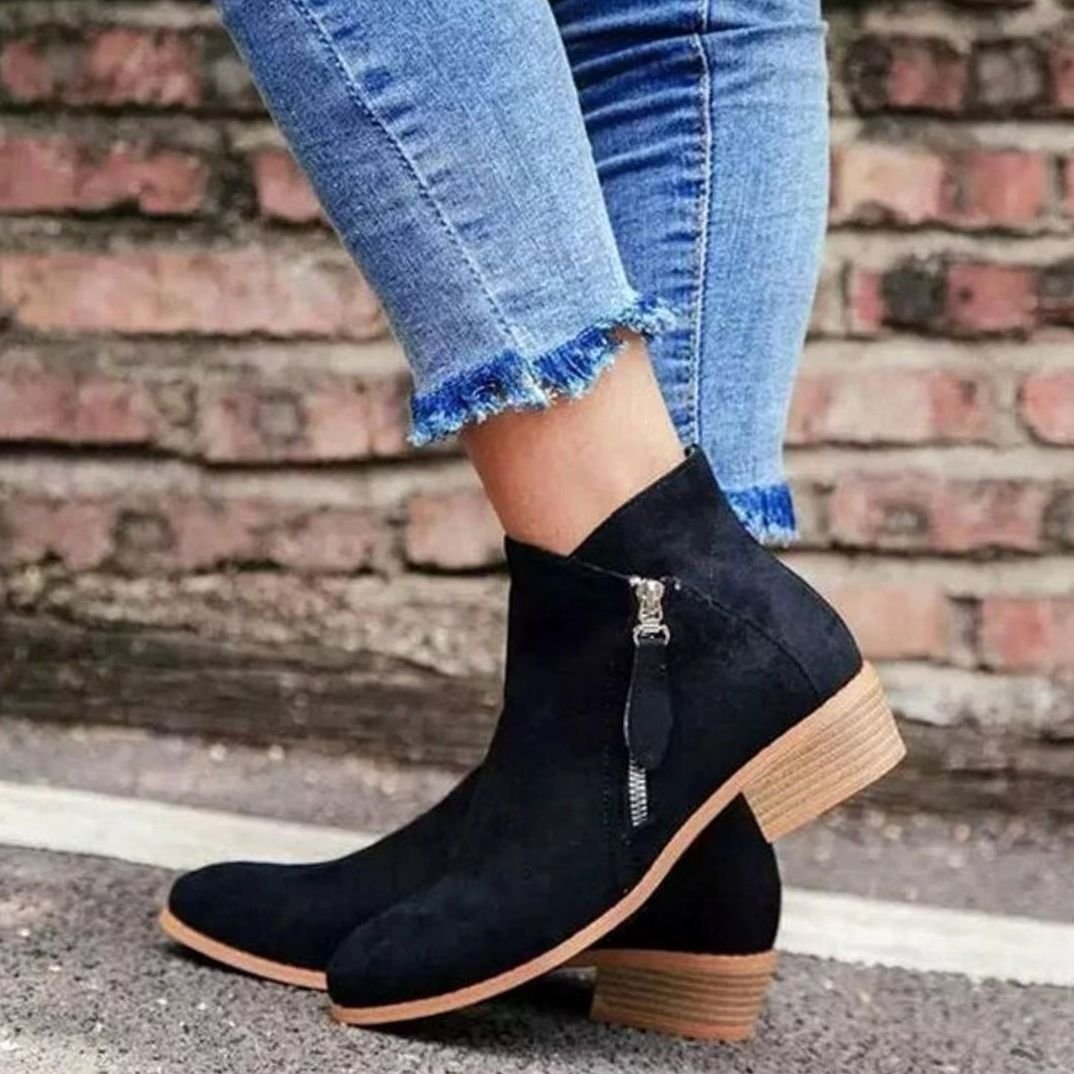 Sophia | Women's Suede Side-Zip Block-Heel Ankle Boots